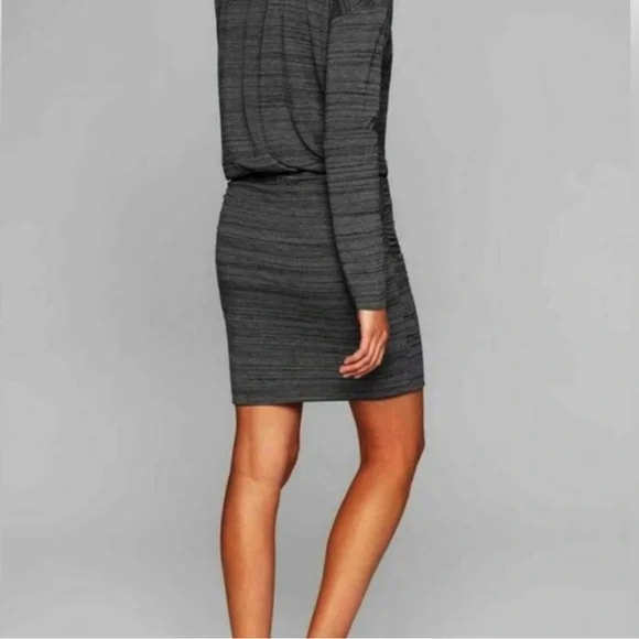 ATHLETA Dress Topanga Stretch Ruched Sides Long Sleeves Black Heather Gr… - Picture 5 of 13